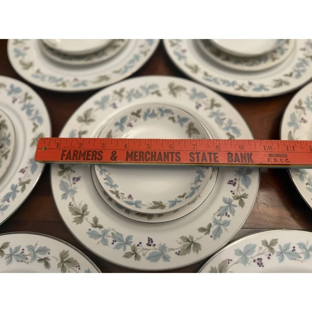 Vintage Fine China of Japan 6701 Grape Vine Platinum 30 Pc Dinnerware Set For 10